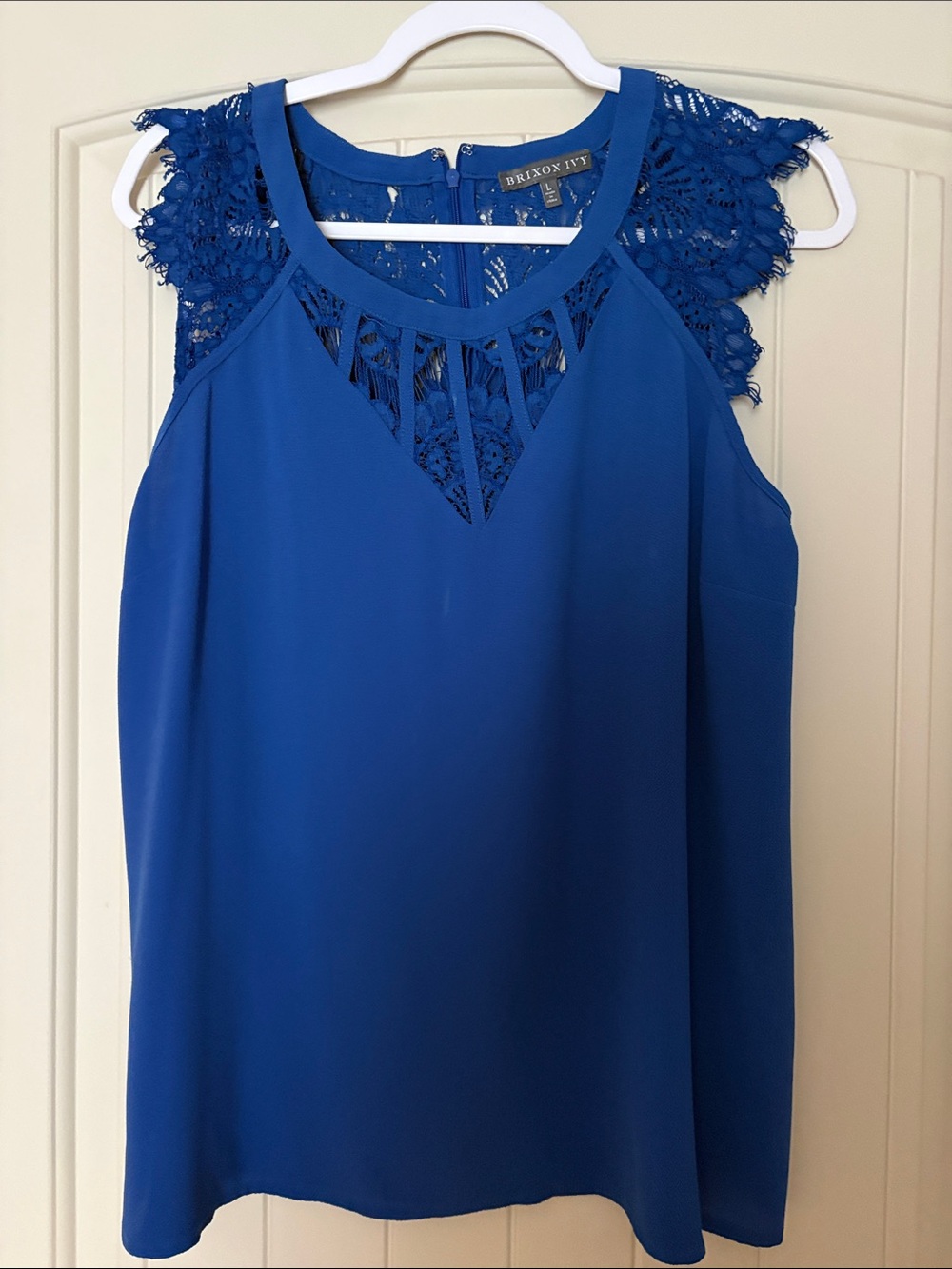 Blouse Brixon Ivy Cobalt Blue Lace-Shoulder Sleeveless Camisole top